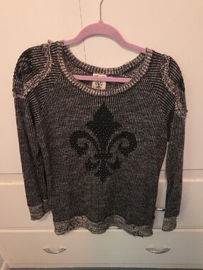 Fleur-de-Lis Black & White Knit Sweater